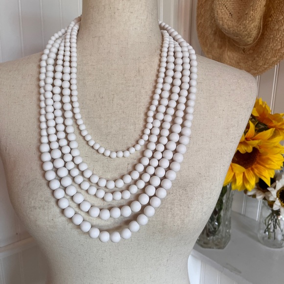 Lisa E Multilayer White  Beaded Necklace - Picture 1 of 3
